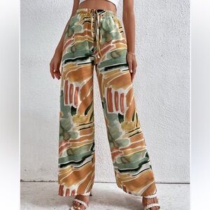 SHEIN Wide Leg Graphic Print Flowy Pants Multi-Colour